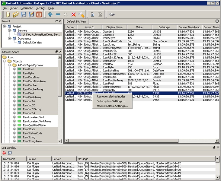 Example of an OPC UA client