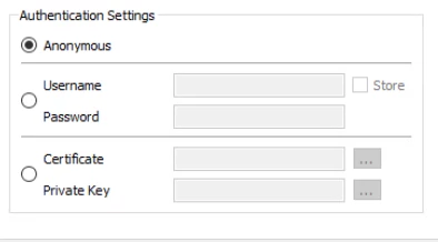 OPC-UA client authentication settings