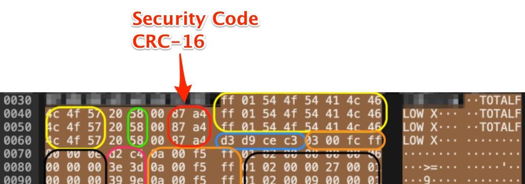 Claroty Team82: Note the security code (the red rectangle) is a CRC-16 of the four-digit security passcode. Since the device sends an error message on incorrect code and there is no rate limit mitigation available on the device, we can easily bypass the authentication mechanism by enumerating all possibilities.Note the security code (the red rectangle) is a CRC-16 of the four-digit security passcode. Since the device sends an error message on incorrect code and there is no rate limit mitigation available on the device, we can easily bypass the authentication mechanism by enumerating all possibilities.