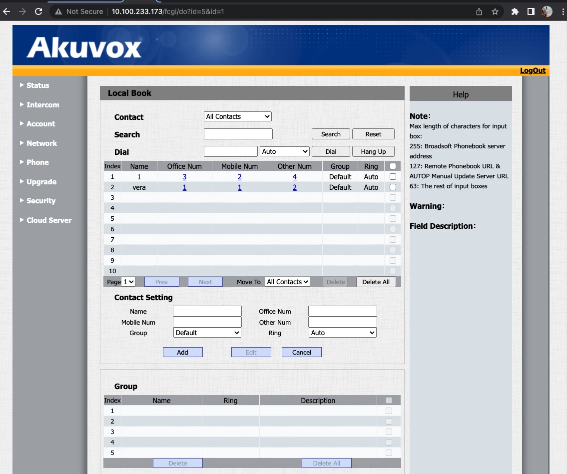 AKuvox interface