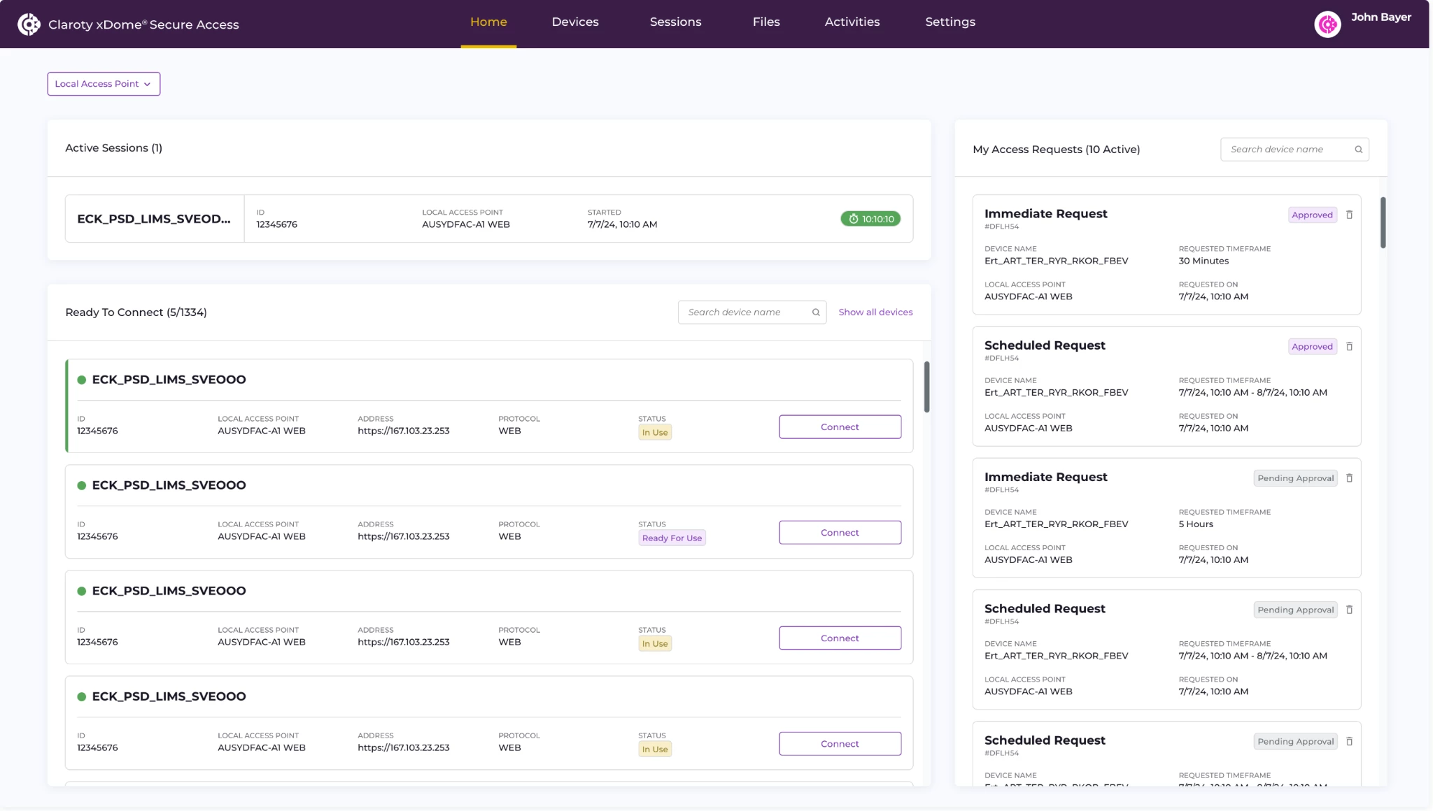 Interfaz de Claroty visualizando activos OT